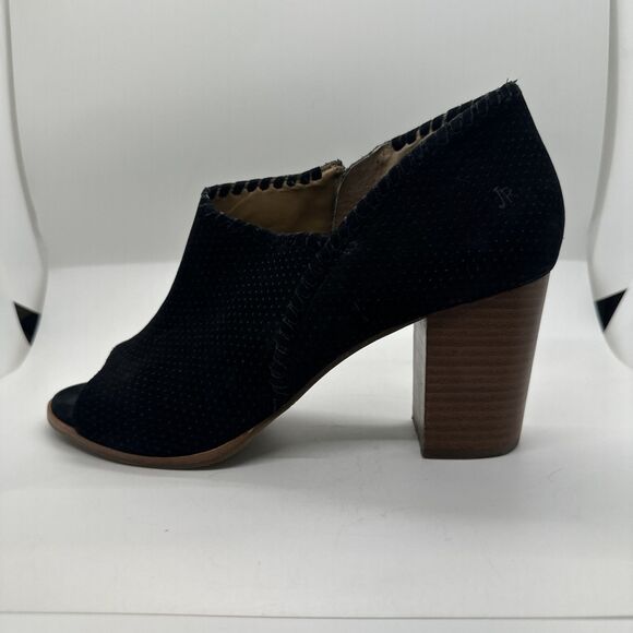 Jack Rogers Size 10 M Black Suede Peep Toe Booties Side Zip Stacked Heel Shoes - Picture 13 of 14